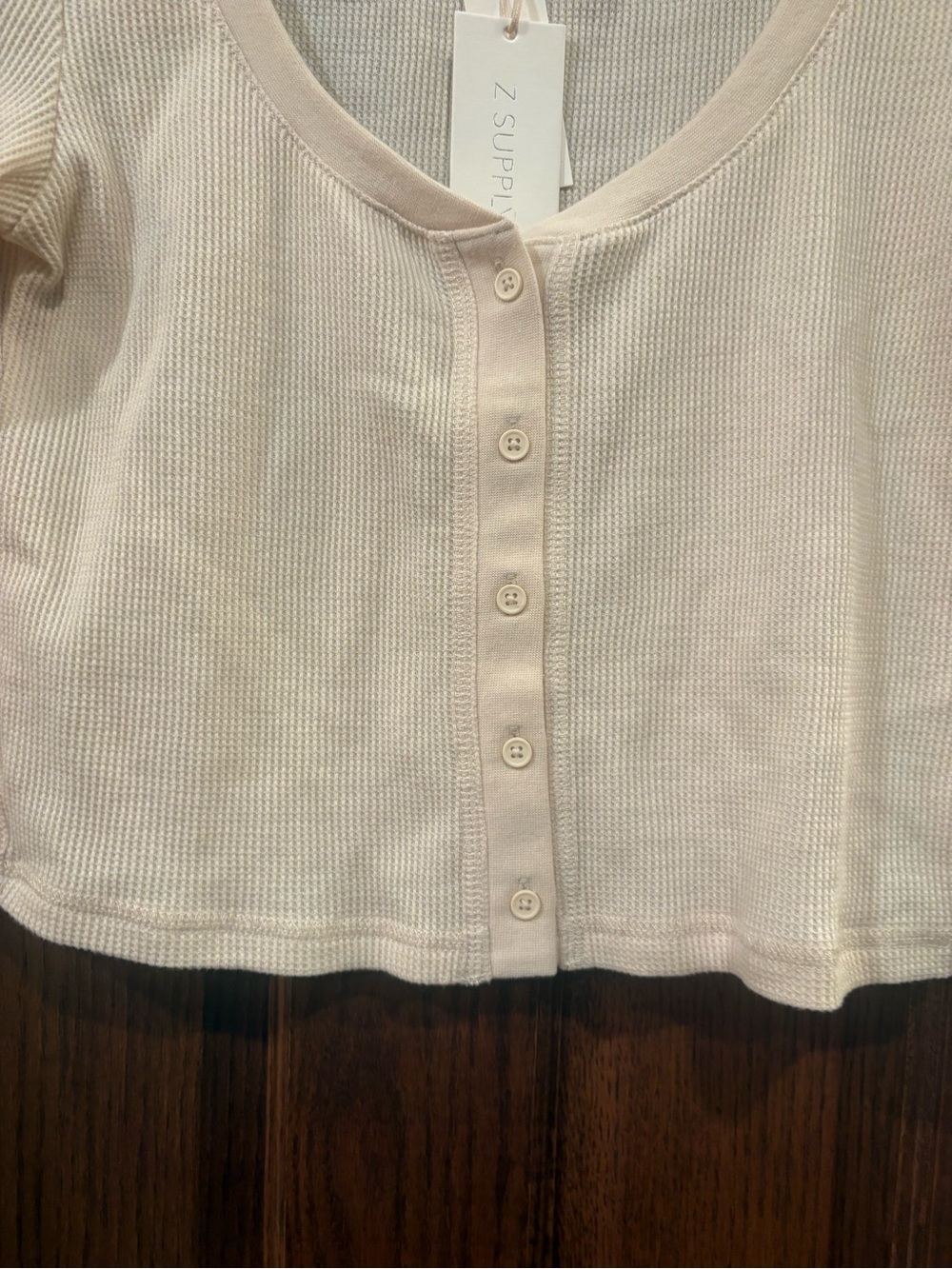 Z SUPPLY $56 NWT P2P 16-18” L 17” Ciana Cropped Waffle Knit Top in Oat Milk XS - Picture 7 of 10